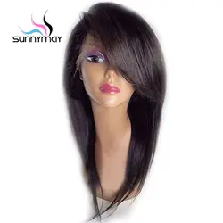 Sunnymay прямо полный Кружево Искусственные парики Человеческие волосы с ребенком волос 130% боковая часть предварительно plicked полный Кружево