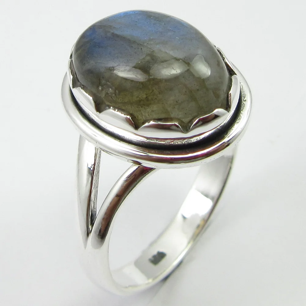 

Silver Oval Labradorite Ring Sz 8.5 Handmade Art Jewelry Unique Designed