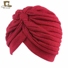 Nova moda luxo sólido enrugamento chevron indiano turbante chapéus boné hijab para senhoras