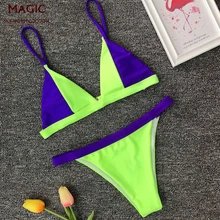 Танкини Купальники Женские однотонные лоскутное бикини женский купальник Бразильский комплект бикини винтажный летний купальный костюм сексуальный бикини