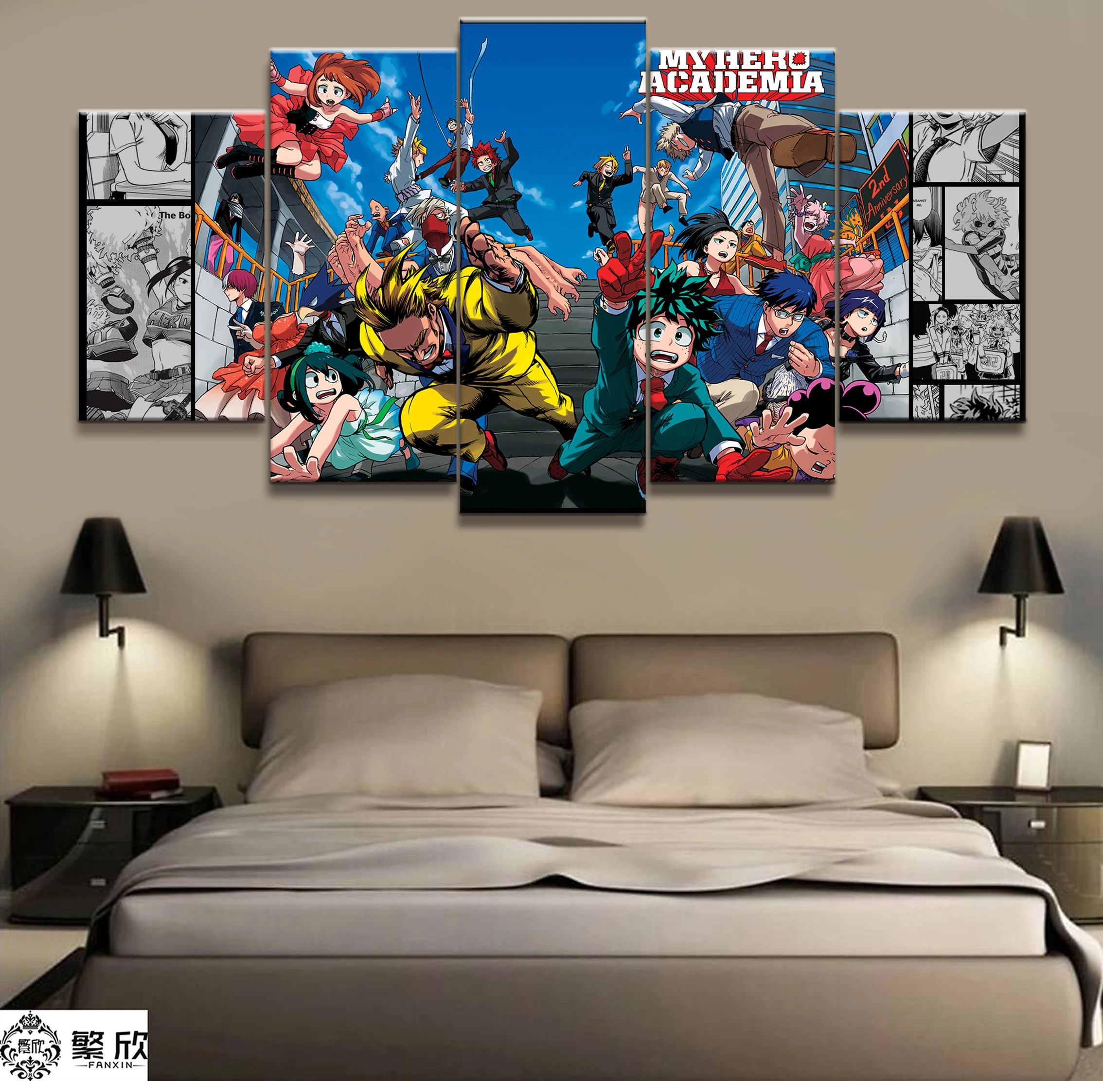 

Wall Art Poster Painting Modular Pictures For Living Room Decorative Pictures Canvas Printed 5 Panel My Hero Academia Animation