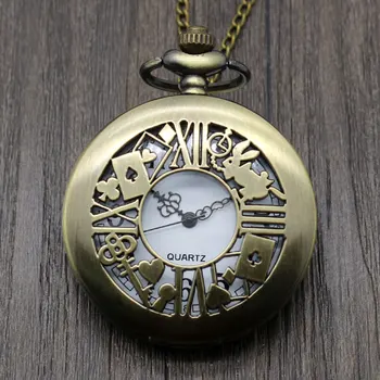 

Hollow Rabbit Poke Key Bronze Retro Alice in Wonderland Theme Fob Pocket Watch with Necklace Chain Men Women Best Gift