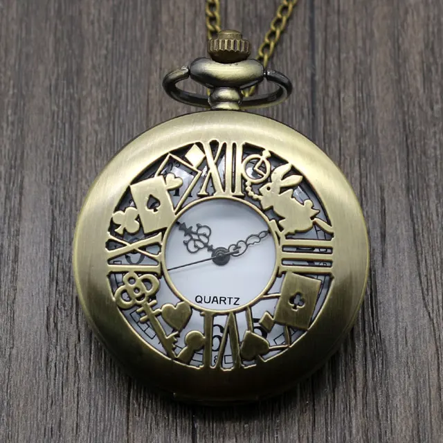 Hollow Rabbit Poke Key Bronze Retro Alice in Wonderland Theme Fob Pocket Watch w Hollow Rabbit Poke Key Bronze Retro Alice in Wonderland Theme Fob Pocket Watch w