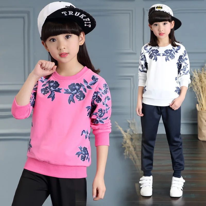 Niños de algodón de ropa floral para niñas trajes 2018 otoño niños chándales 3 5 7 9 11 13 años ropa deportiva niñas deportes S|clothing sets for girls|set for girlsclothing sets - AliExpress