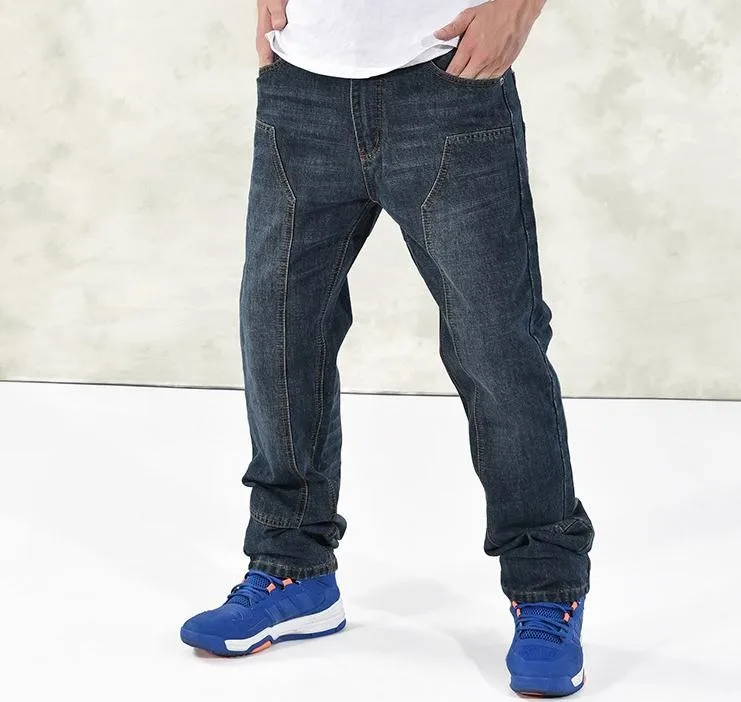 Мужские мешковатые штаны большого размера в стиле хип-хоп, новые свободные джинсы для полных мужчин в стиле хип-хоп 30 44 46