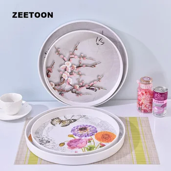 

Art Decor Plate Melamine Tea Tray Tea Ceremony Accessories Teacup Teapot Bottle Storage Plates Fruits Trays Round Dish Container