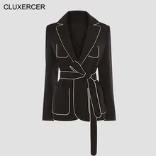 Блейзер feminino2017 Новинка Весна Осень Женский Повседневный тонкий однобортный длинный Блейзер Куртки с поясом Feminino верхняя одежда