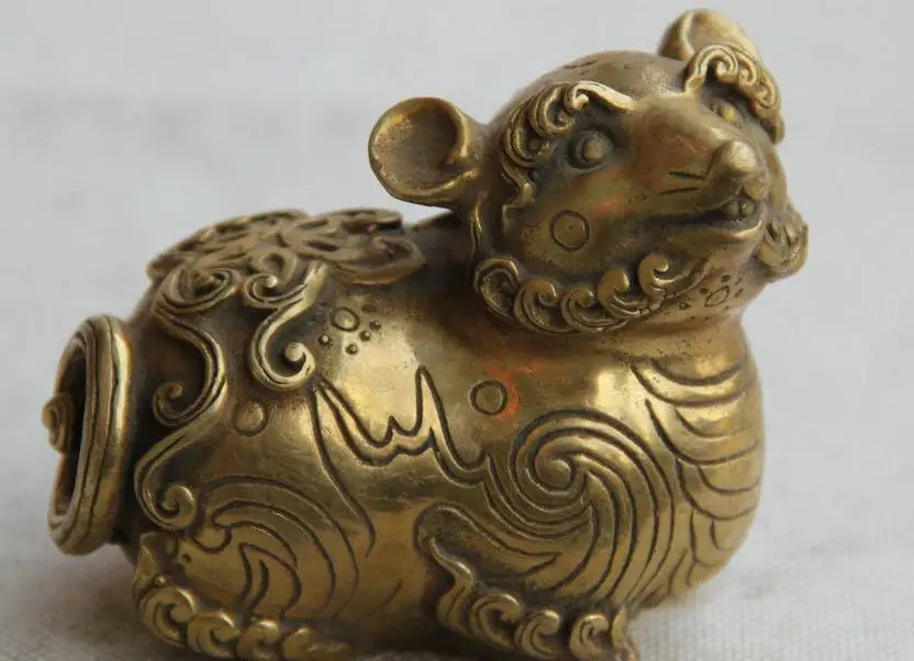 

671115861*++Chinese Folk Fengshui Brass Zodic Year Sheep Animal Auspicious Statue Sculpture