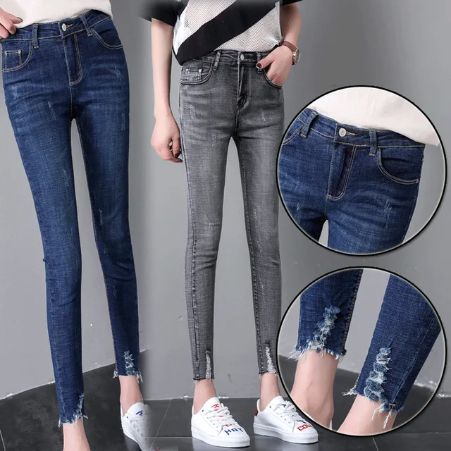 2019 CHOLYL Vente Chaude Élégant femme maigre jeans denim mince crayon pantalon lavé cool taille haute