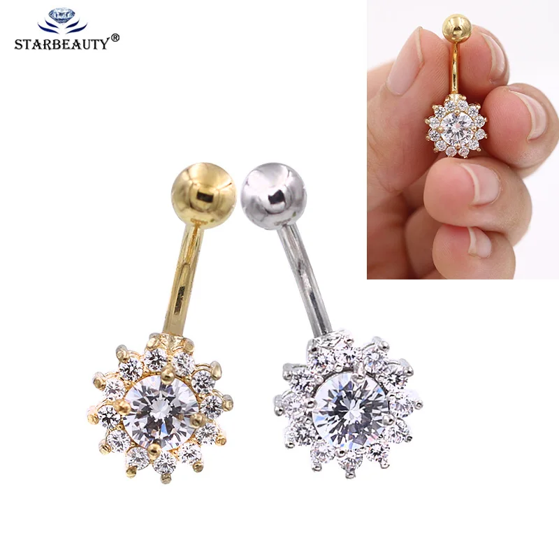 

1Pc Opal Navel Piercing Flower Belly Button Ring Gold Silver Color Stainless Steel Retro Piercing Body Jewelry