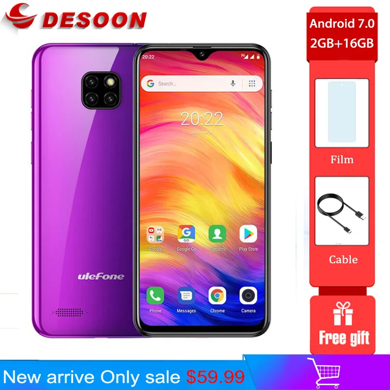 Чехол накладка Ulefone Note 7 смартфон 19:9 6 1 дюймов в виде капли воды Экран 4 ядра 3500 мАч
