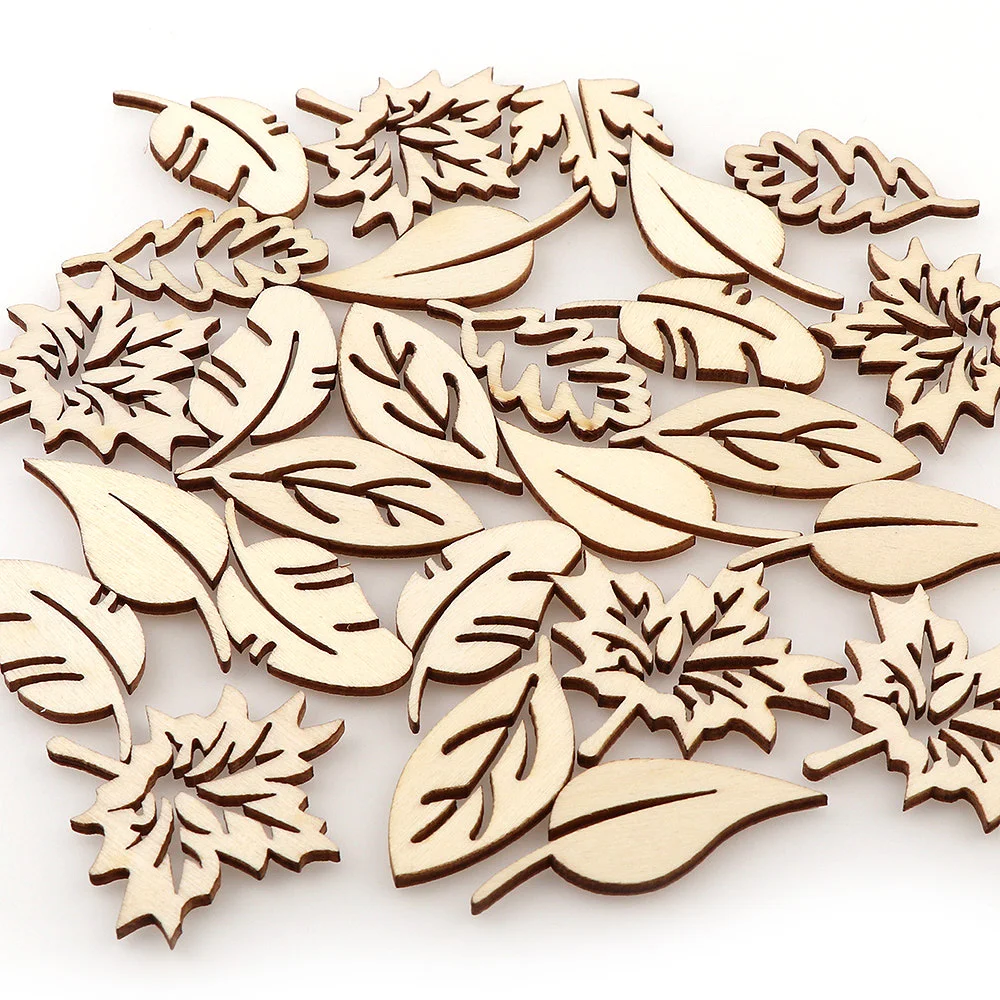 

50pc Mix Leaf Wood Scrapbook Without Hole Hollow Embellishments Crafts DIY Craft Hollow Wood Chips DIY Home Decoration