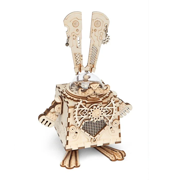 

ROBOTIME Steampunk Music Box Robot Bunny Shape Colourable 3D Assembly DIY Steam Stem Toy