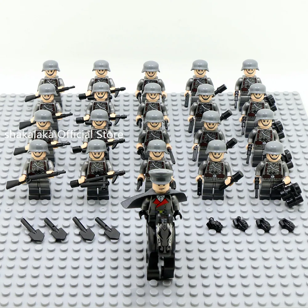 Cavalo de Tropas do Exército Educativos para Meninos 21 Pcs Oficial Soldado Ww2 Alemão Swat Militar Arma Blocos Figuras Tijolos Brinquedos 4 cavalo tropa militar swat equipe arma blocos