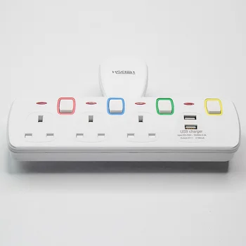 

UK Multi Wall Extension Sockets 3250W 13A 250V Electrical Plug with 2100mA USB charger 3 AC Individually Switches power strip