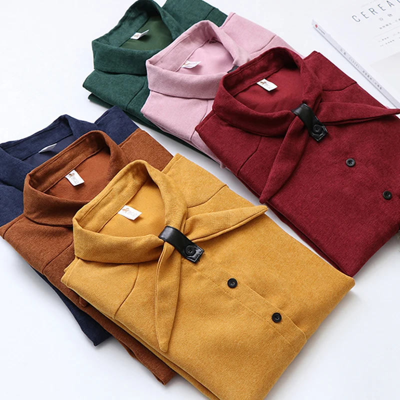 

Europe America Tops Solid Blouse Shirt 2018 New Winter Autumn Long Sleeve Loose Pink Red Cotton Work Shirt Casual Lady Clothing