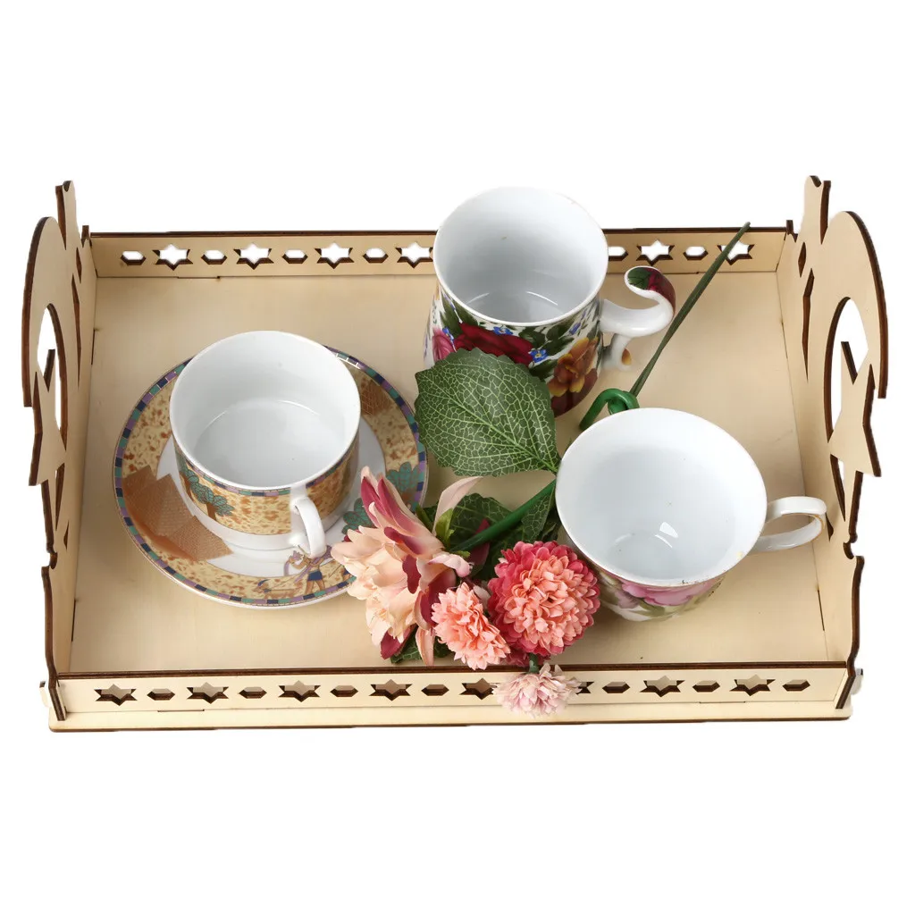 

Wooden Artistic Eid Mubarak Party Serving Tableware Tray Display Wood Decorative Dish Candy Dish Jewelry Fruit Storage Tablewar