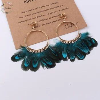 

Feather clip on earrings Fashion Feather Style Ethnic Boho Big Dangle Statement no Piercing Earring Wedding Earrings Accessories