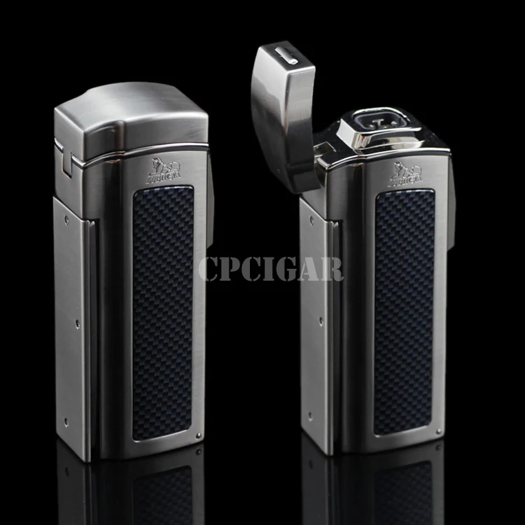 

LUBINSKI Large Size Multifunctional 4 Fire Flame Table Cigar Lighter w Built-in Cigar Punch Cutter Scissors w Gift Box LC-18A