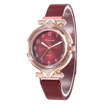 

Women Quartz Watches Stainless Steel Band Mesh Magnet Buckle Petal Arabic numerals Analog Wrist Watch Bracelet Clock reloj mujer