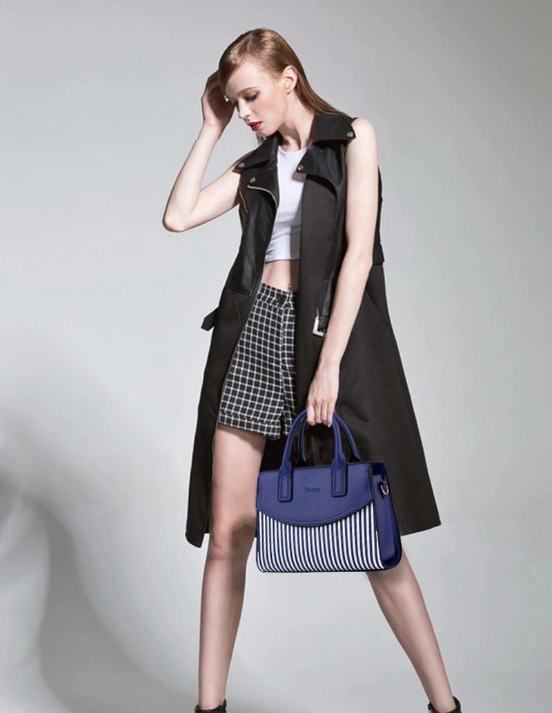 Women Office Handbag Stripe Fashion Female Leather Crossbody Shoulder Bag Ladies Top-Handle Bags Messenger Tote Sac SS7216 (13)