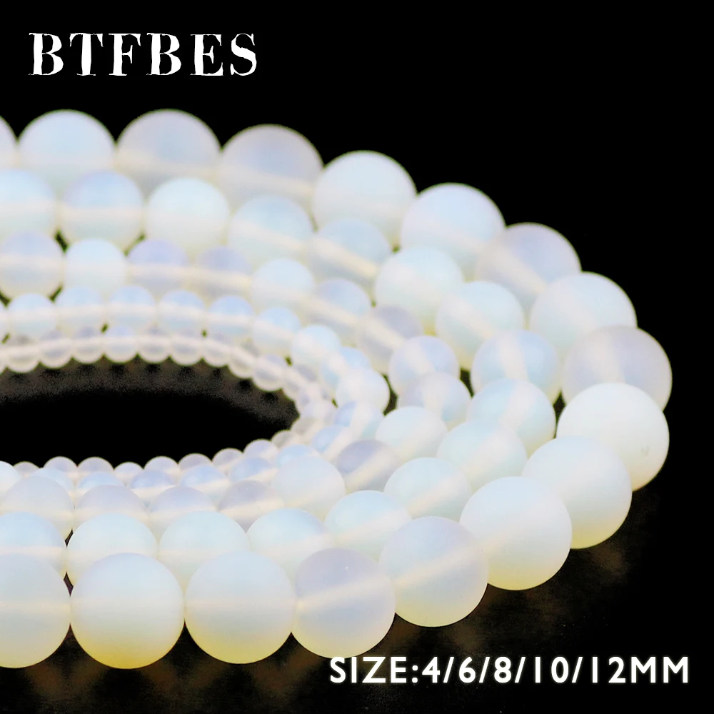 

BTFBES Matte Natural Opal Stone Beads Round White Pearl 4 6 8 10 12mm Loose Beads Jewelry Bracelet Making Accessories DIY Ball