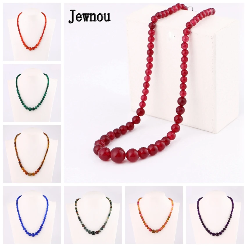 

Jewnou Agate Necklace Natural Stone Beaded Choker Onyx Rolo Chain Fine Gemstone Accessories Fashion Lady Rainbow Beaded Jewelry