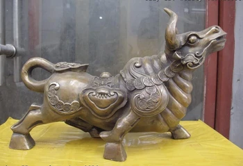 

China Folk Bronze Copper Fengshui Lucky Wealth Coin Cattle bull Wild ox Statue