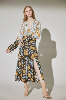 

EASYSMALL Women dress Fashion holiday Bohemian national style high-end Vestidos party evening V-neck big size High Waist Dresses