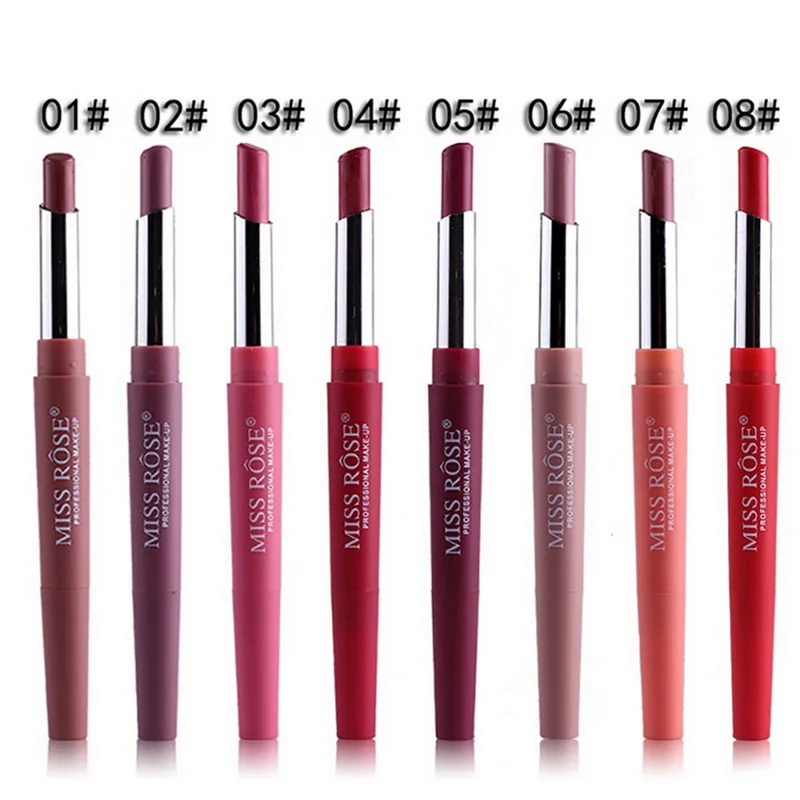 Manooby Matte Lip Stick Pencil Batom Mate Sexy Red Lips Tint Contour Makeup Lasting Rouge Lipstick 2 In 1 Waterproof Lipliner