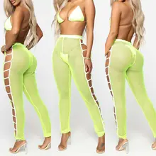 Новые женские пляжные прозрачные штаны, летние эластичные длинные штаны с высокой талией