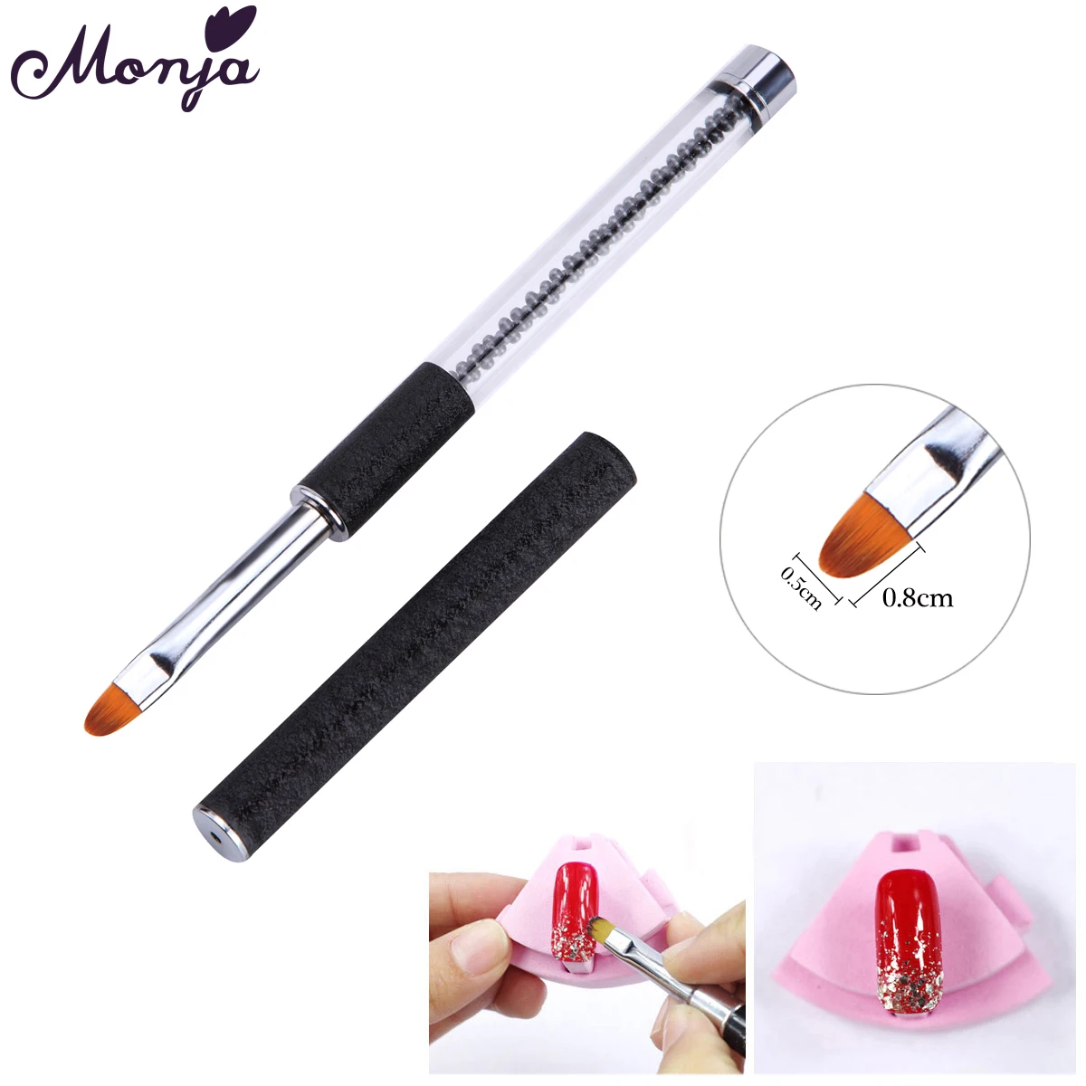 Nail Art Acrylic Handle Flat Oblique Round Brush Kit Gel