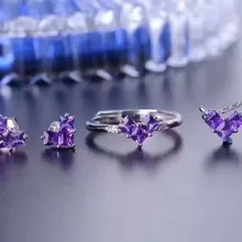 LANZYO, Стерлинговое Серебро 925 пробы, аметист, ювелирные наборы, хорошее ювелирное изделие, кольцо, ожерелье, подвеска, серьги для женщин, для невесты, милая любовь, tz0303agz