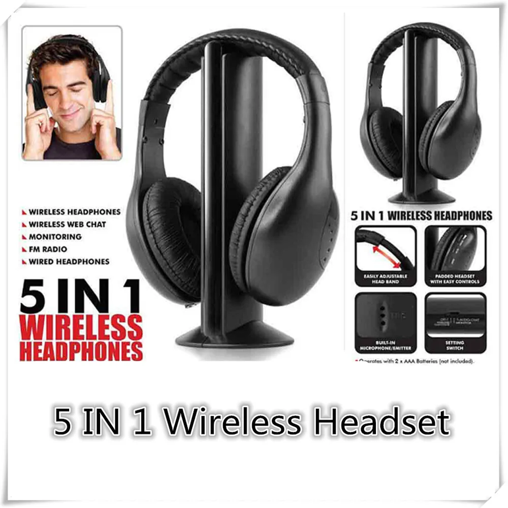 5 In 1 Wireless Bluetooth HiFi Headset Stereo Earphone Orignal Gaming Headphones with FM Radio for MP3 PC TV CD DVD PC Cordless