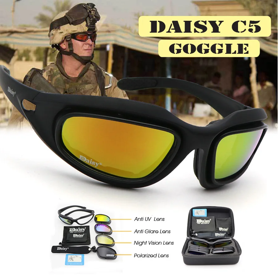 

C5 Polarized Army Goggles Military Sunglasses 4 Lens Kit Men's Desert War Game Tactical Glasses Sporting Anti-Wind Sand