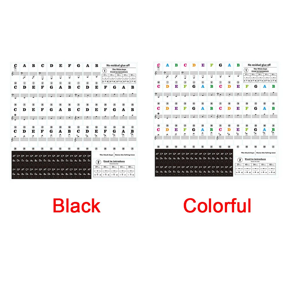 Новинка 54/61 ключи наклейка в музыкальном стиле наклейка этикетка ПВХ Примечание съемные наклейки для начинающих фортепиано клавиатура