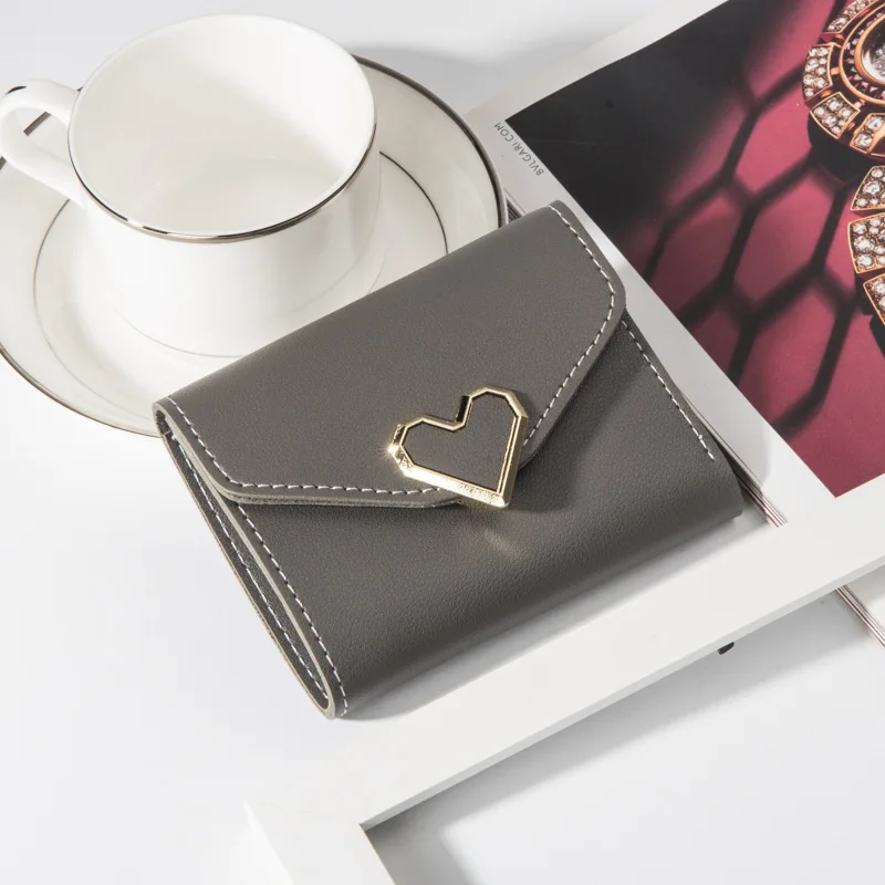 Стиль Инди металлический в форме сердца короткий три раза просто бумажник Женский кошелек студенческий десять юаней магазин поставка