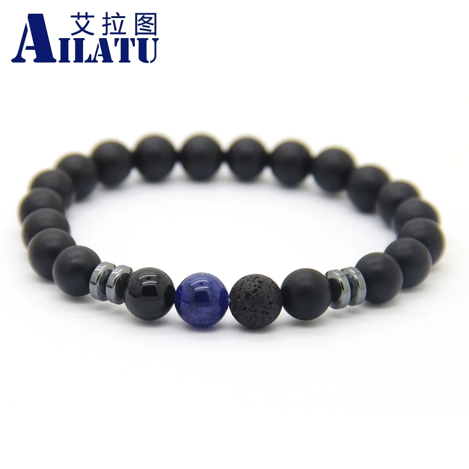 us 1 79 40 off ailatu new design mens bracelet 8mm matte glass beads tiger eye and blue veins lucky jewelry in strand bracelets from jewelry lucky design for man
