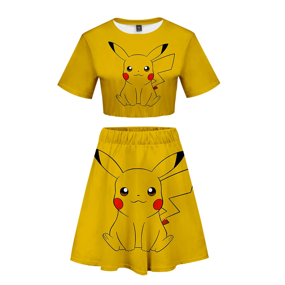 Pokemon Short skirt suit Hot 2 Short Sleeve T-shirt and Pokemon dress suit Two Piece High Quality Casual New Pokemon Sets