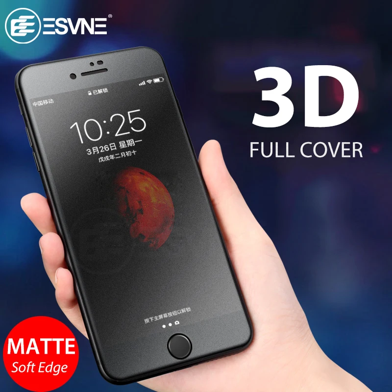 ESVNE 3D матовая Защитное стекло для айфон 6 7 8 стекло мягкий край пленки 9H для iPhone 6s 7 8 плюс Screen Protector Закаленное стекло на айфон 7