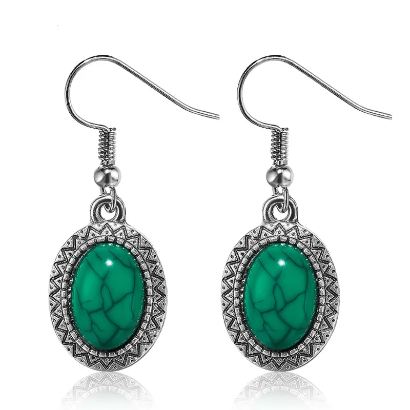 

MISANANRYNE New Unique Design Tibetan Silver Pendant Earrings Natural Stone Green Drop Earrings for Women 2019 Jewelry