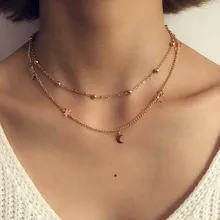 Простой Boho золото звезда серебряного цвета Лунная бусина Многослойные Chockers цепочки и ожерелья для женщин Bijou s Подвески Многослойные чокеры