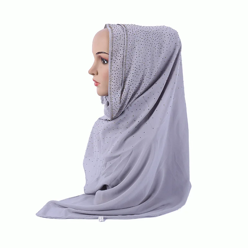 

muslim hijab scarfMuslim scarf national wind scarf fashion female Pearl chiffon rhinestones explosions Islamic Cap wholesale