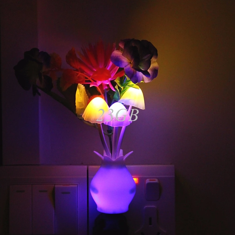 

US Plug Sensor Night Light LED Lamp Romantic Colorful Home Decor Lotus Flower APR29_15