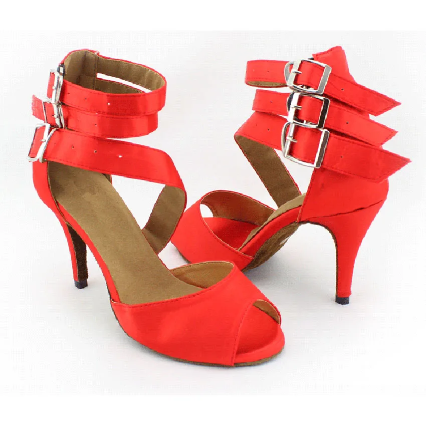 Женские латинский бальный танец, туфли на высоком каблуке 10 см, красные атласные женские туфли для танго сальсы, вечерние туфли 1611