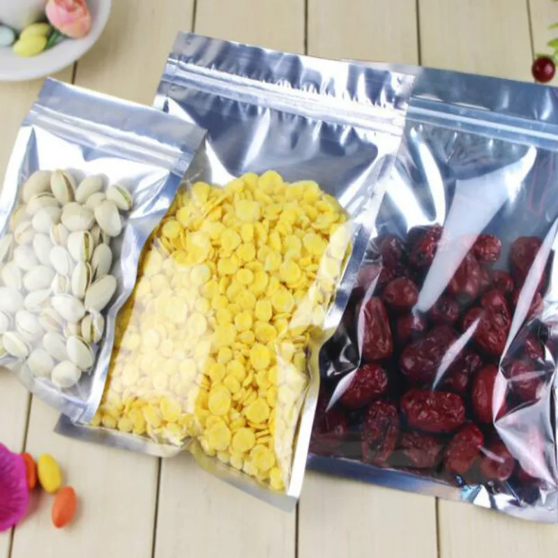 100pcs/lot Aliminium Foil Packing Bag Ziplock Reclosable With Window Clear Bags Snacks Storage Package 19041501