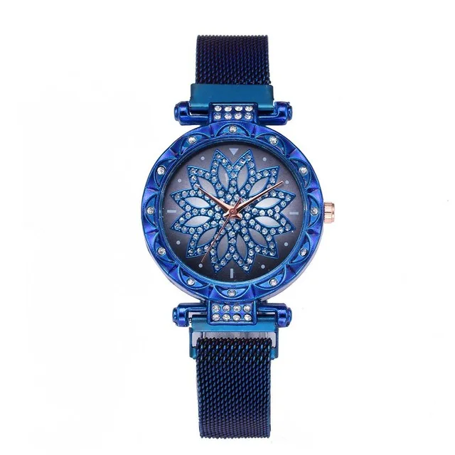 Женские с магнитом часы Фиолетовый клевер на удачу часы Роскошные Алмазные женские часы женские кварцевые часы из нержавеющей стали Relogio Feminino - Цвет: Синий