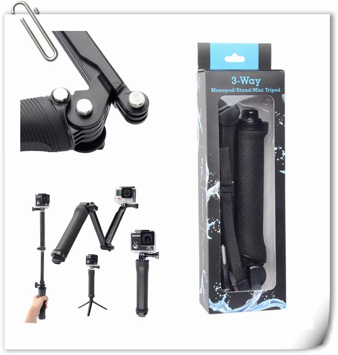 GoPro Accessories Collapsible 3 Way Monopod Mount Camera Grip Extension