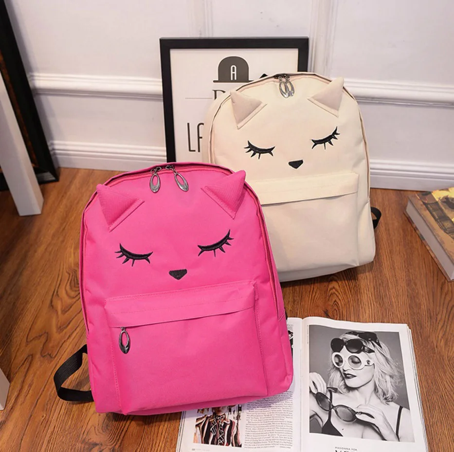 Cat Ear Backpack Black Preppy Style School Backpacks For Teenage Girls
