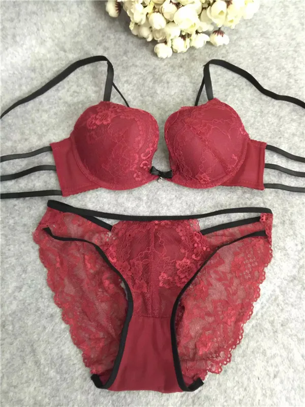 Hot sexy bra lace gathered to adjust the comfortable thin cup beauty back Europe and the United States fashion bra set red bra and panty sets